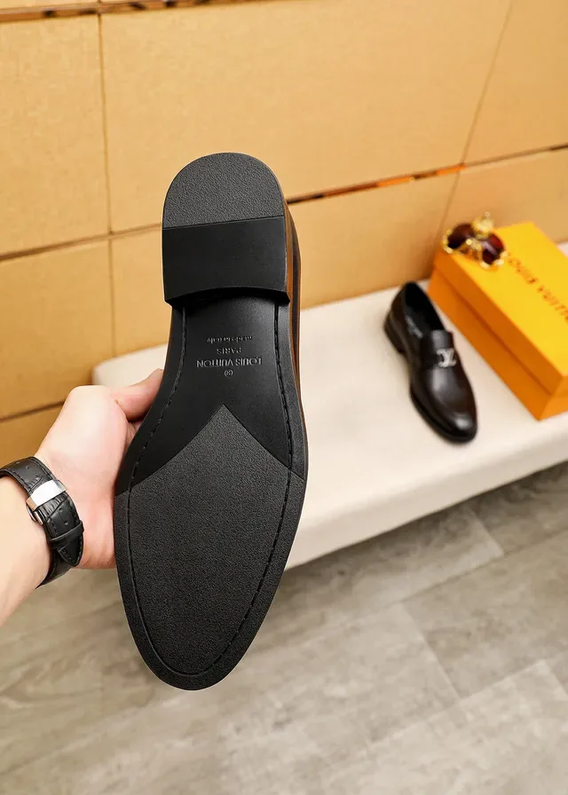 Louis Vuitton Loafer Black Silver Smooth Leather Metal LV Logo Buckle Loafer 9