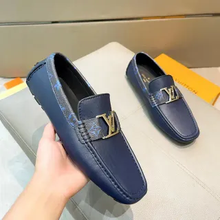 Louis Vuitton 海军蓝皮革印花带金扣乐福鞋