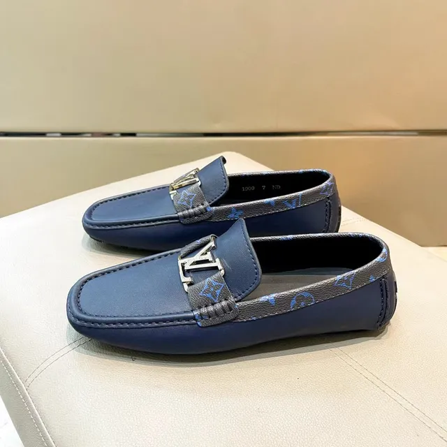 Louis Vuitton Loafer Navy Leather Monogram Strap Gold Buckle Loafers 3