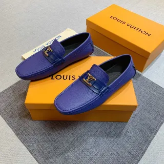 Mocassins Louis Vuitton Couro Azul Real Granulado Slip-On