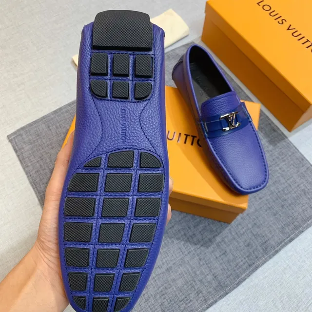 Mocassins Louis Vuitton Couro Azul Real Granulado Slip-On 3