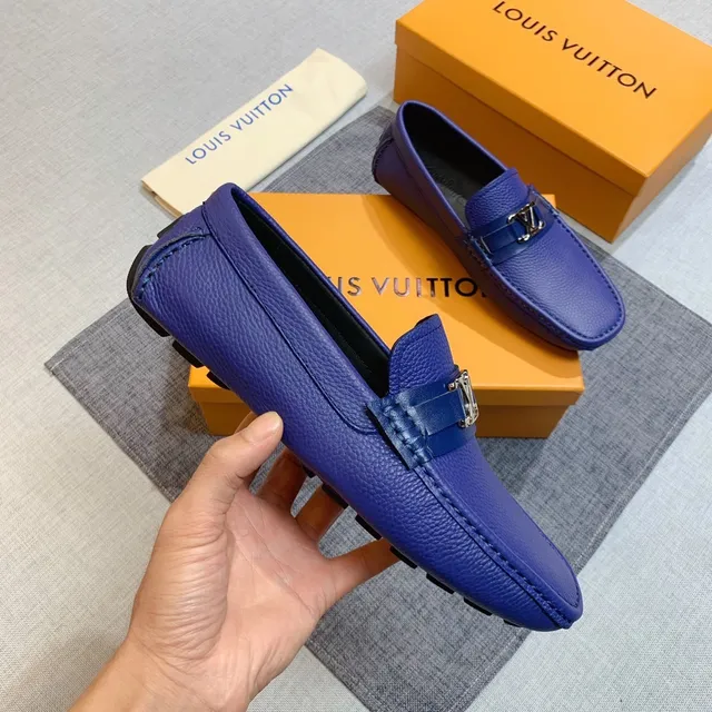 Mocassins Louis Vuitton Couro Azul Real Granulado Slip-On 5