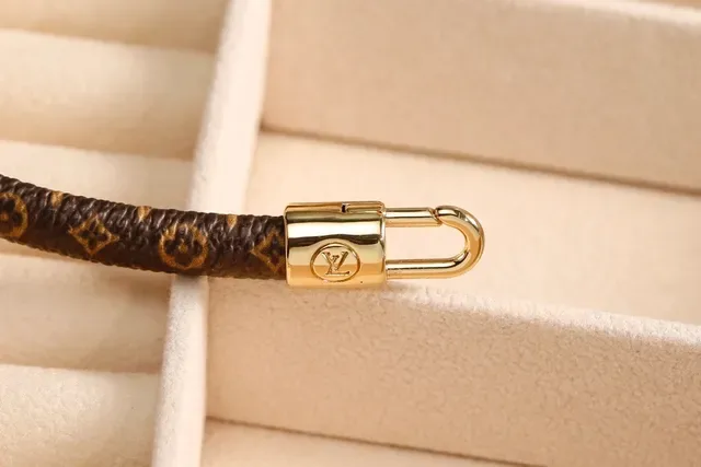 Louis Vuitton Lock It Monogram Brown Leather Gold-Tone Bracelet 4