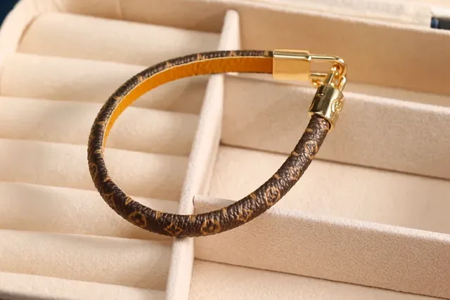 Louis Vuitton Lock It Monogram Brown Leather Gold-Tone Bracelet 5