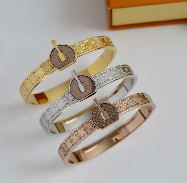 Louis Vuitton Lock It Monogram Crystal Gold-Tone Bracelet 6