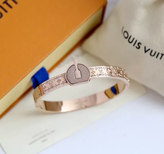 Louis Vuitton Lock It Monogram Crystal Gold-Tone Bracelet 7