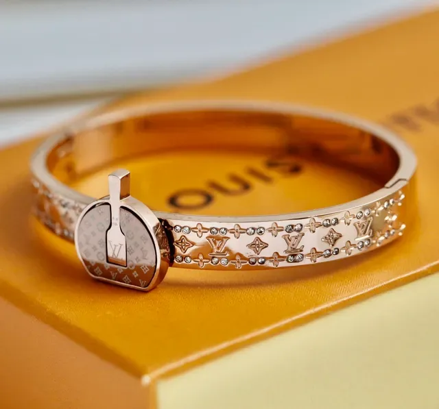 Louis Vuitton Lock It Monogram Crystal Gold-Tone Bracelet 8
