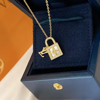 Louis Vuitton Lockit Gold White Padlock Pendant Mother-of-Pearl Inlay Necklace