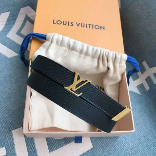 Louis Vuitton LV Belt Black Woven Strap Gold-Tone Buckle Leather Belt