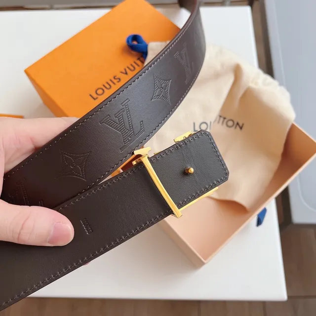 Louis Vuitton LV Belt Brown Gold Embossed Monogram Hardware Leather Belt 2