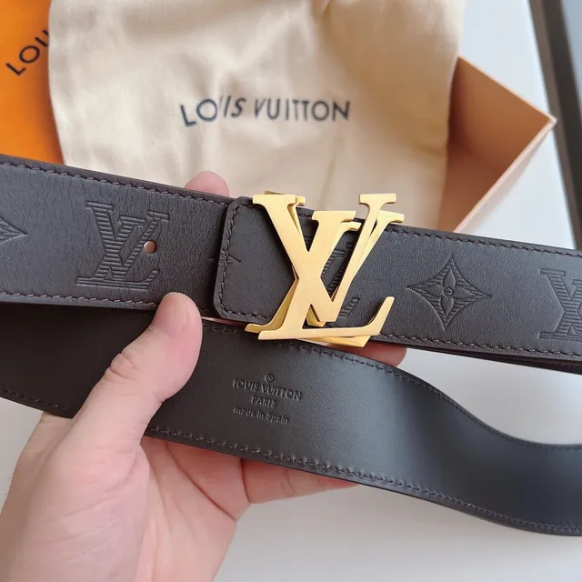 Louis Vuitton LV Belt Brown Gold Embossed Monogram Hardware Leather Belt 4