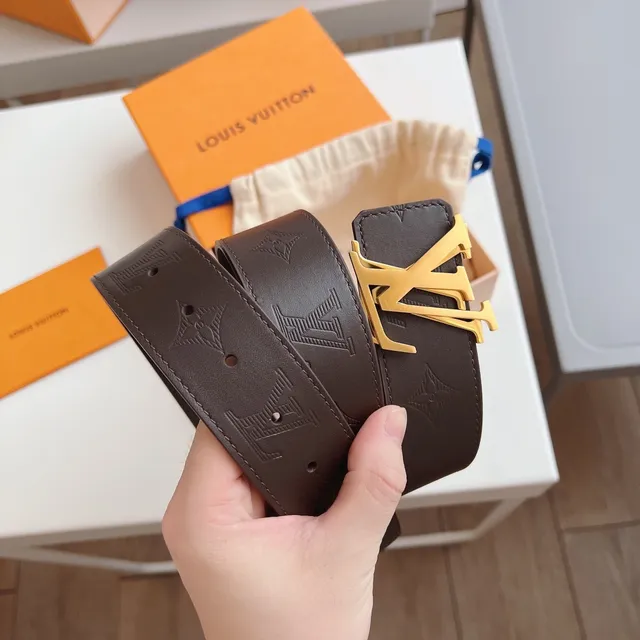Louis Vuitton LV Belt Brown Gold Embossed Monogram Hardware Leather Belt 6