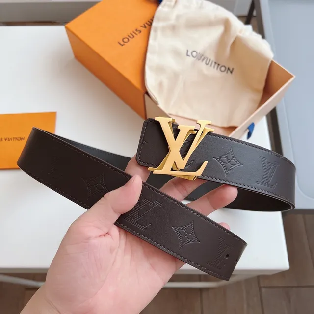 Louis Vuitton LV Belt Brown Gold Embossed Monogram Hardware Leather Belt 7