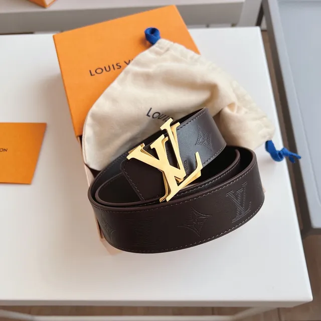 Louis Vuitton LV Belt Brown Gold Embossed Monogram Hardware Leather Belt 8