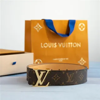 Louis Vuitton LV Belt Brown Gold Monogram Canvas Buckle Leather Belt