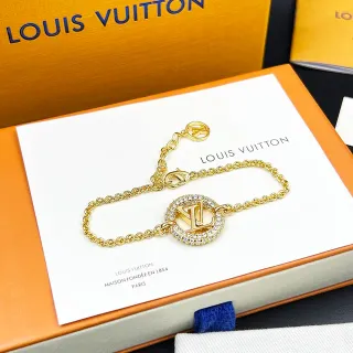 Louis Vuitton LV Círculo Cadena Dorada Transparente Cristal Pavé Bisel Brazalete
