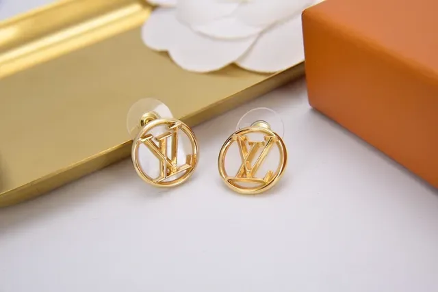 Louis Vuitton LV Circle Monogram Gold-Tone Stud Earrings 4