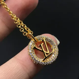 Louis Vuitton LV Circle Pendant Gold Silver Circular Pavé-Set Interlocking Monogram Necklace