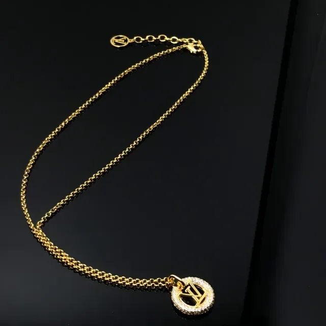 Louis Vuitton LV Circle Pendant Gold Silver Circular Pavé-Set Interlocking Monogram Necklace 2