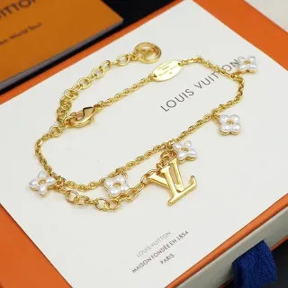 سوار لويس فيتون LV تعويذة زهرة سلسلة ذهبي أبيض تعويذات لؤلؤ