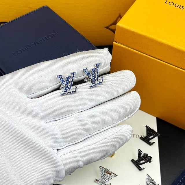 Louis Vuitton LV Iconic Aquamarine Pavé Monogram Stud Earrings 4
