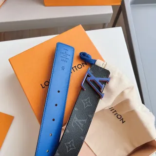 Louis Vuitton LV Initiales Monogram Eclipse and Blue Leather Belt