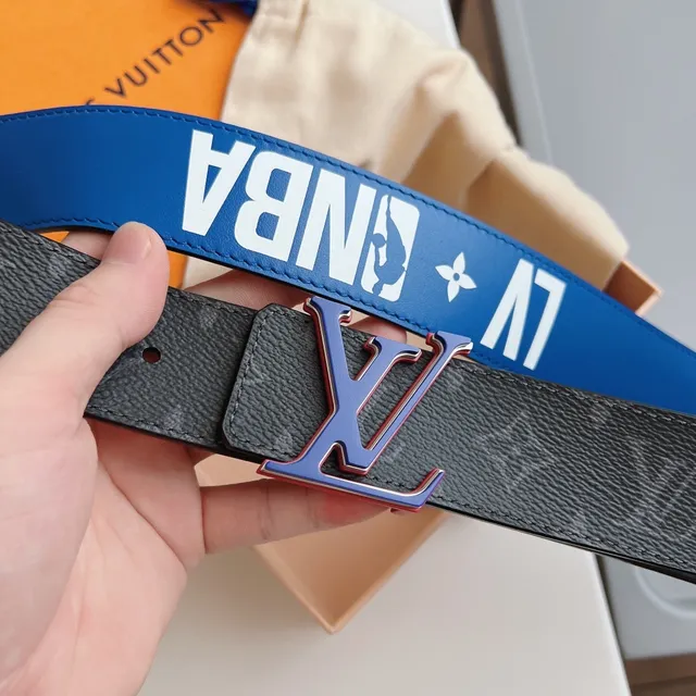 Louis Vuitton LV Initiales Monogram Eclipse and Blue Leather Belt 2