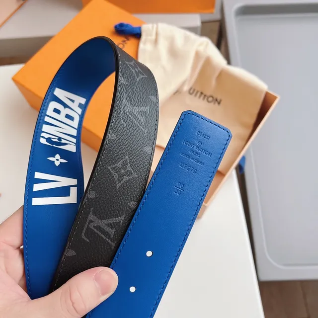 Louis Vuitton LV Initiales Monogram Eclipse and Blue Leather Belt 5