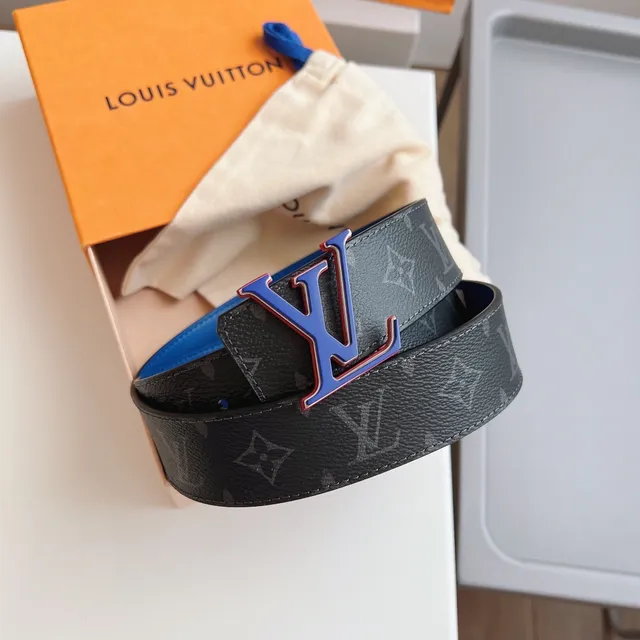 Louis Vuitton LV Initiales Monogram Eclipse and Blue Leather Belt 8