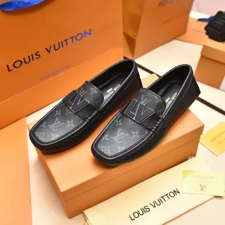 路易威登 LV 乐福鞋 黑色银色 印花皮革 金属扣乐福鞋