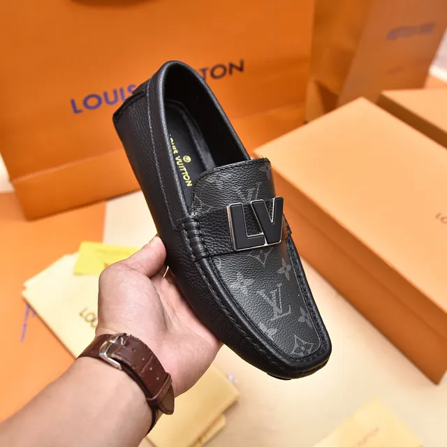 Louis Vuitton LV Loafer Black Silver Monogram-Print Leather Metallic Buckle Loafer 2