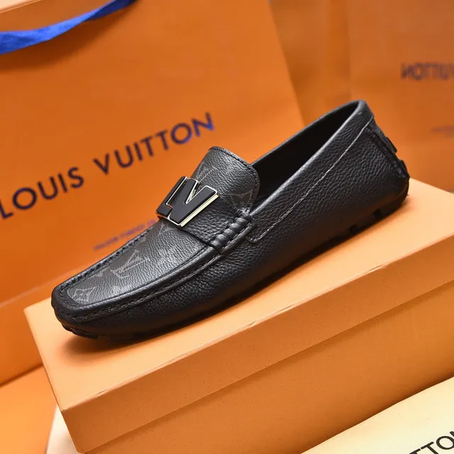 Louis Vuitton LV Loafer Black Silver Monogram-Print Leather Metallic Buckle Loafer 6