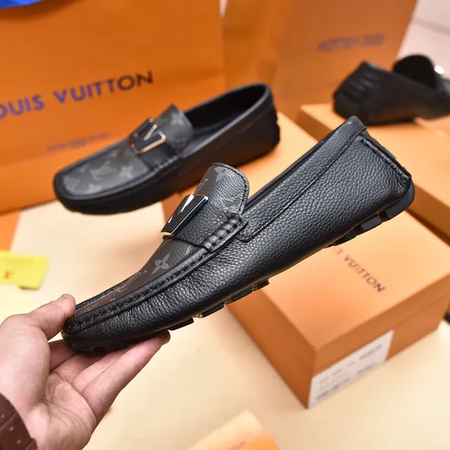 Louis Vuitton LV Loafer Black Silver Monogram-Print Leather Metallic Buckle Loafer 7