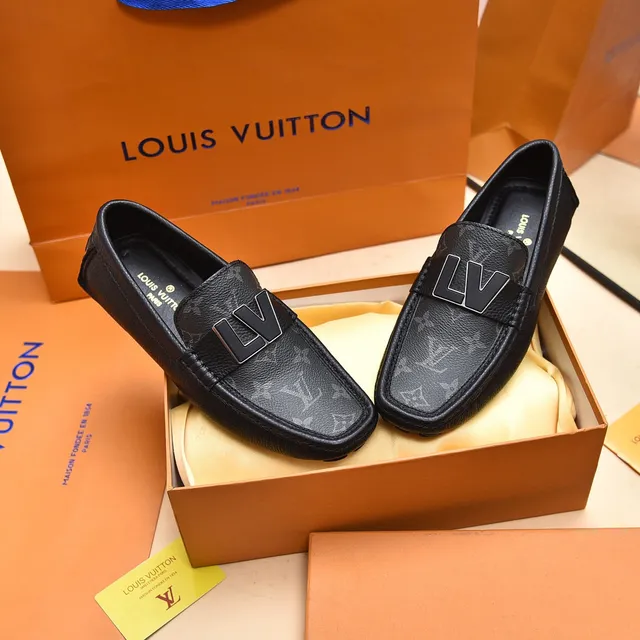 Louis Vuitton LV Loafer Black Silver Monogram-Print Leather Metallic Buckle Loafer 8