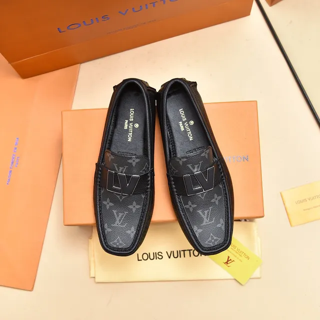 Louis Vuitton LV Loafer Black Silver Monogram-Print Leather Metallic Buckle Loafer 9