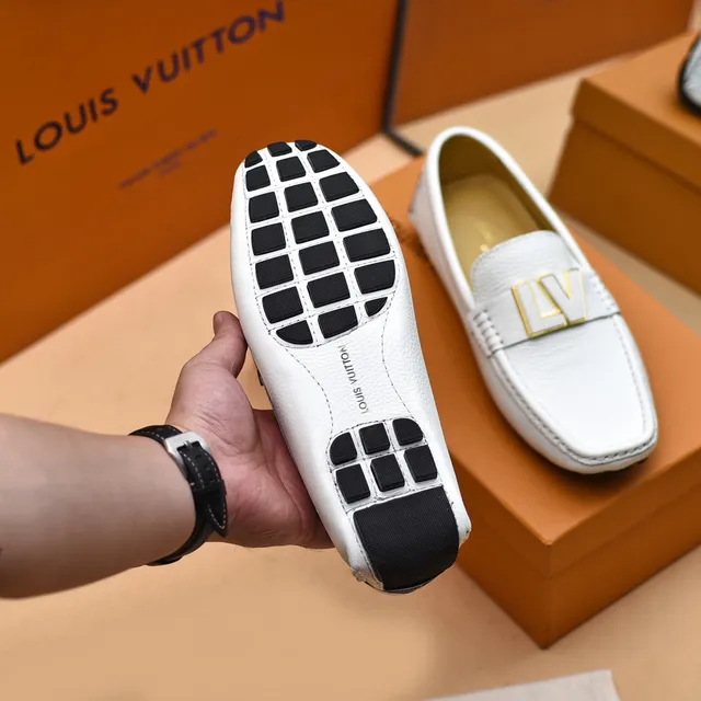 Louis Vuitton LV Loafer White Pebbled Leather Gold-Tone Logo Loafers 5