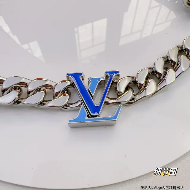 Louis Vuitton LV Logo Chain Silver and Blue Necklace 2
