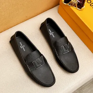 लुई विटन LV Logo लूफर काला टेक्स्चर्ड चमड़ा लूफर