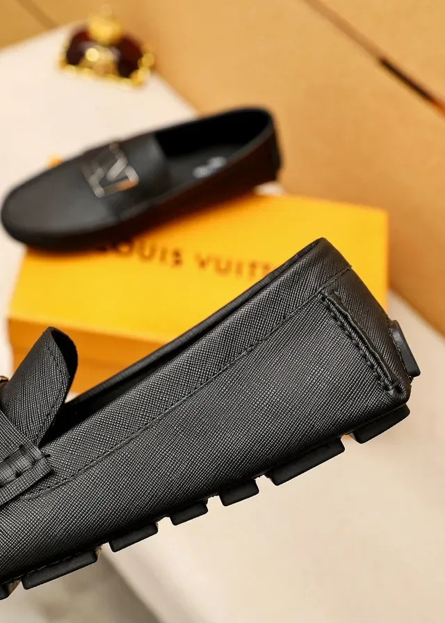 Louis Vuitton LV Logo Loafer Black Textured Leather Loafers 3