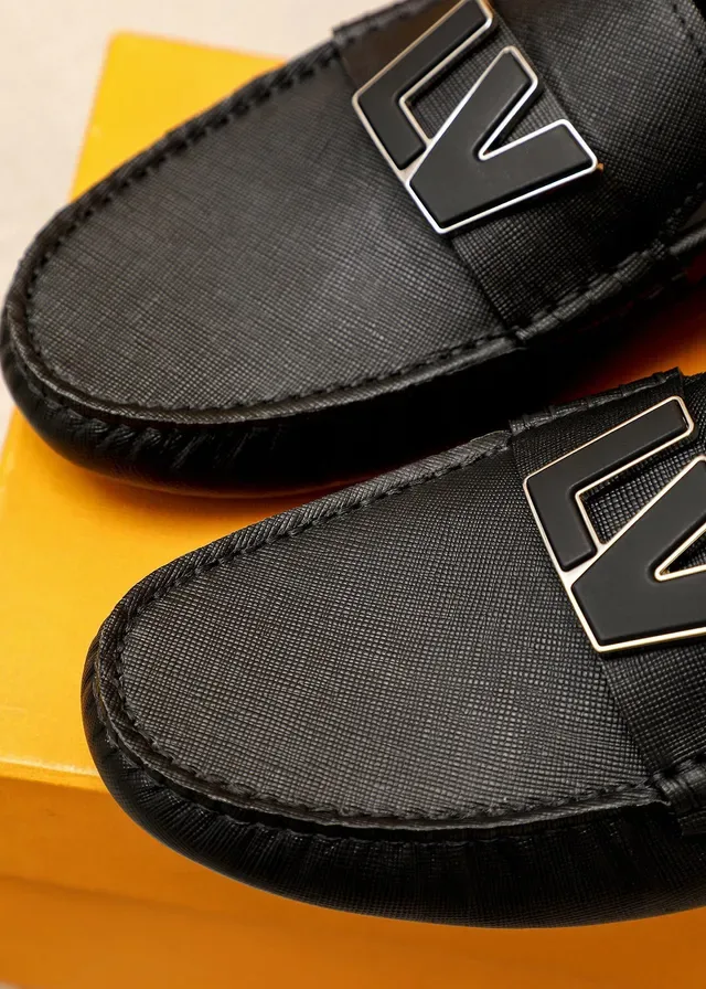 Louis Vuitton LV Logo Loafer Black Textured Leather Loafers 5