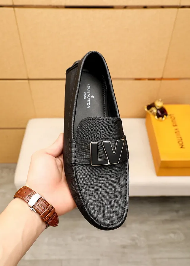 Louis Vuitton LV Logo Loafer Black Textured Leather Loafers 7