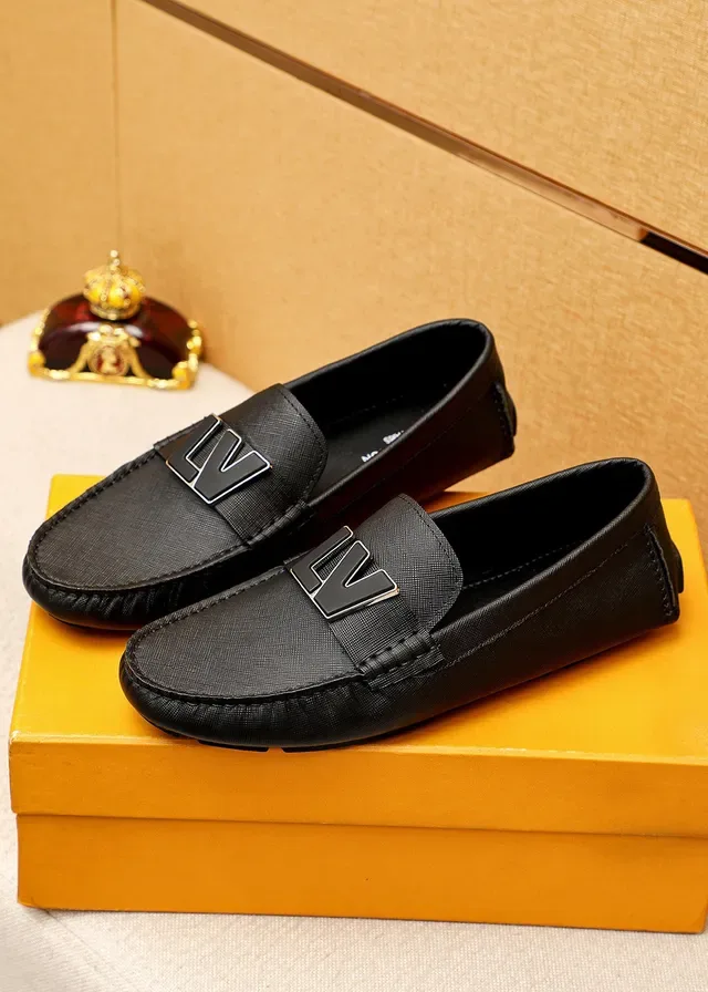 Louis Vuitton LV Logo Loafer Black Textured Leather Loafers 8