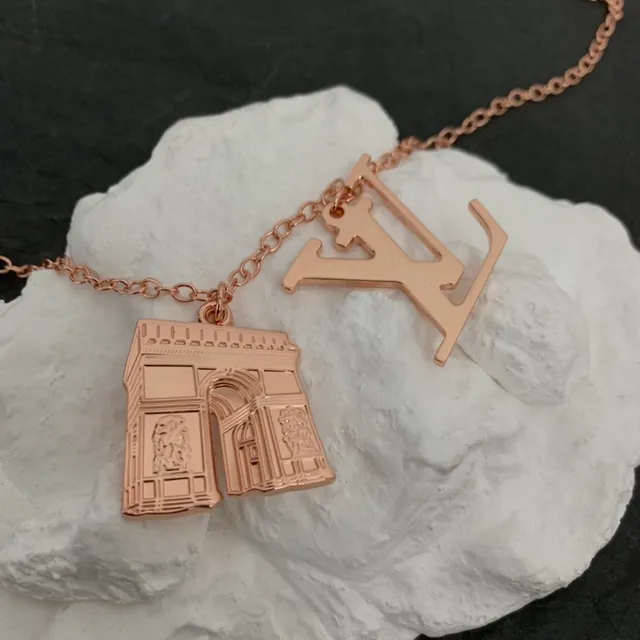 Louis Vuitton LV Monogram and Arc de Triomphe Rose-Gold Necklace 2