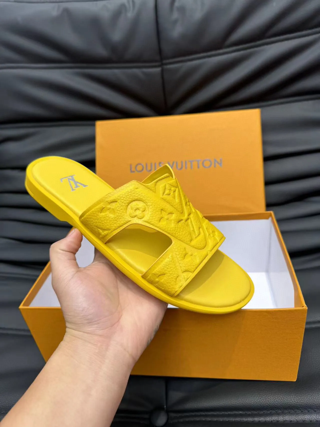 Louis Vuitton LV Slide Yellow Monogram Embossed Rubber Slippers 2