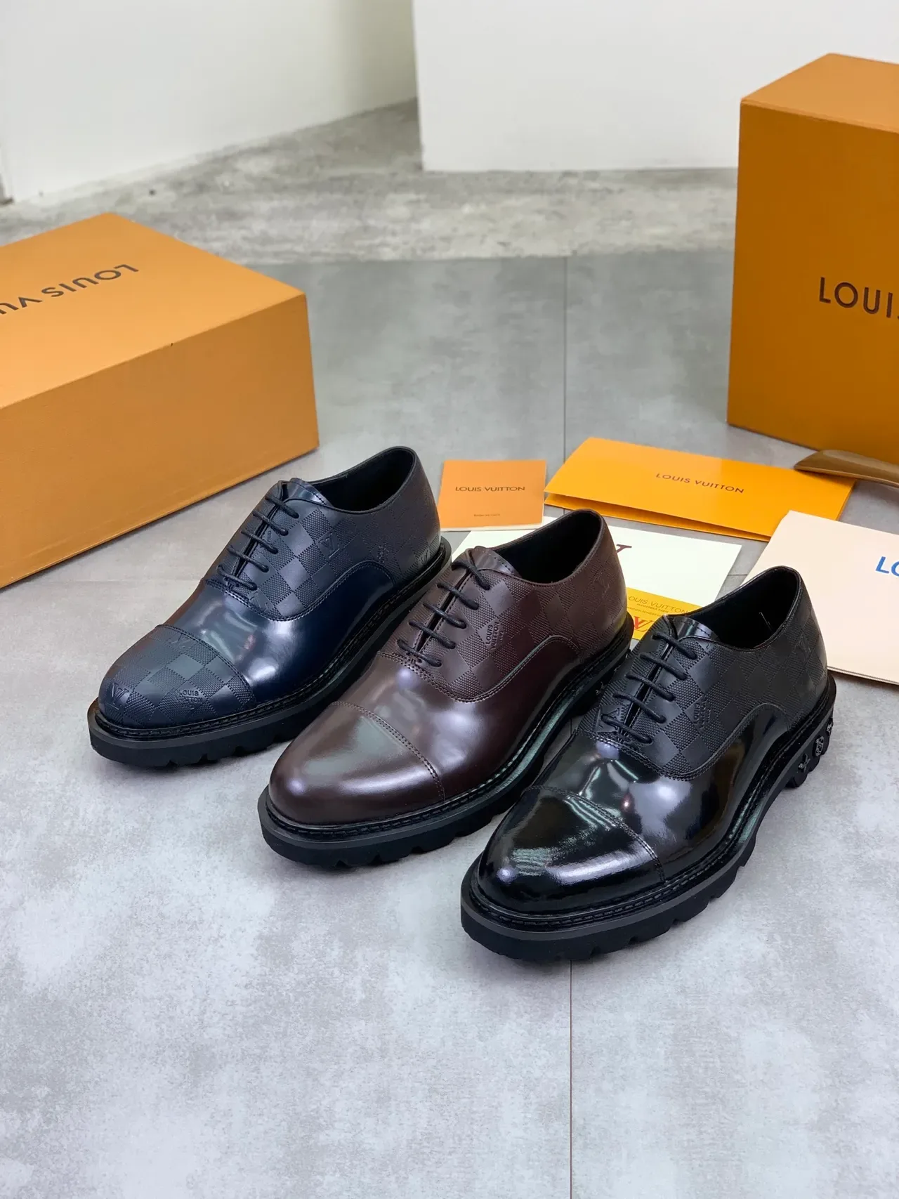 Louis Vuitton LV Trail Marrom Preto Cap-Toe Damier Graphite Painéis de Lona Sapatos Oxford 2