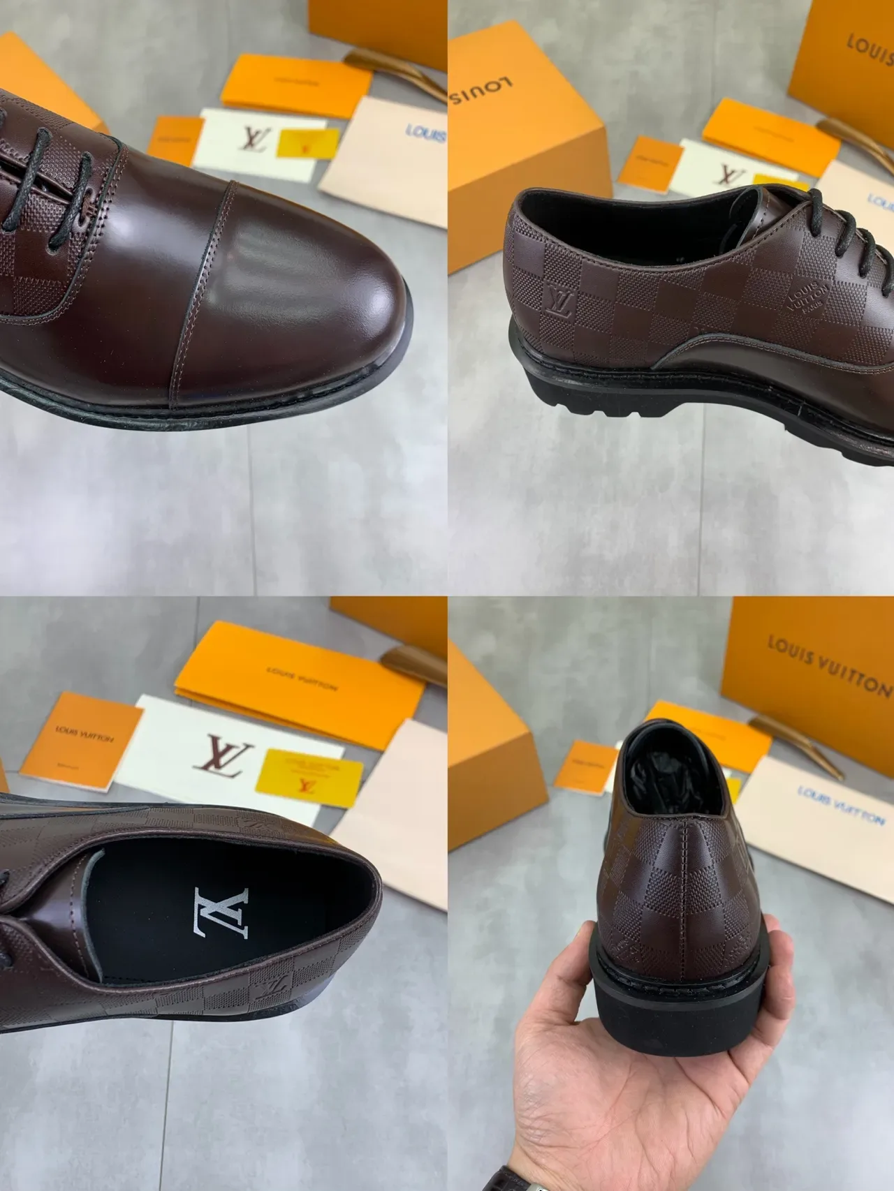 Louis Vuitton LV Trail Marrom Preto Cap-Toe Damier Graphite Painéis de Lona Sapatos Oxford 3