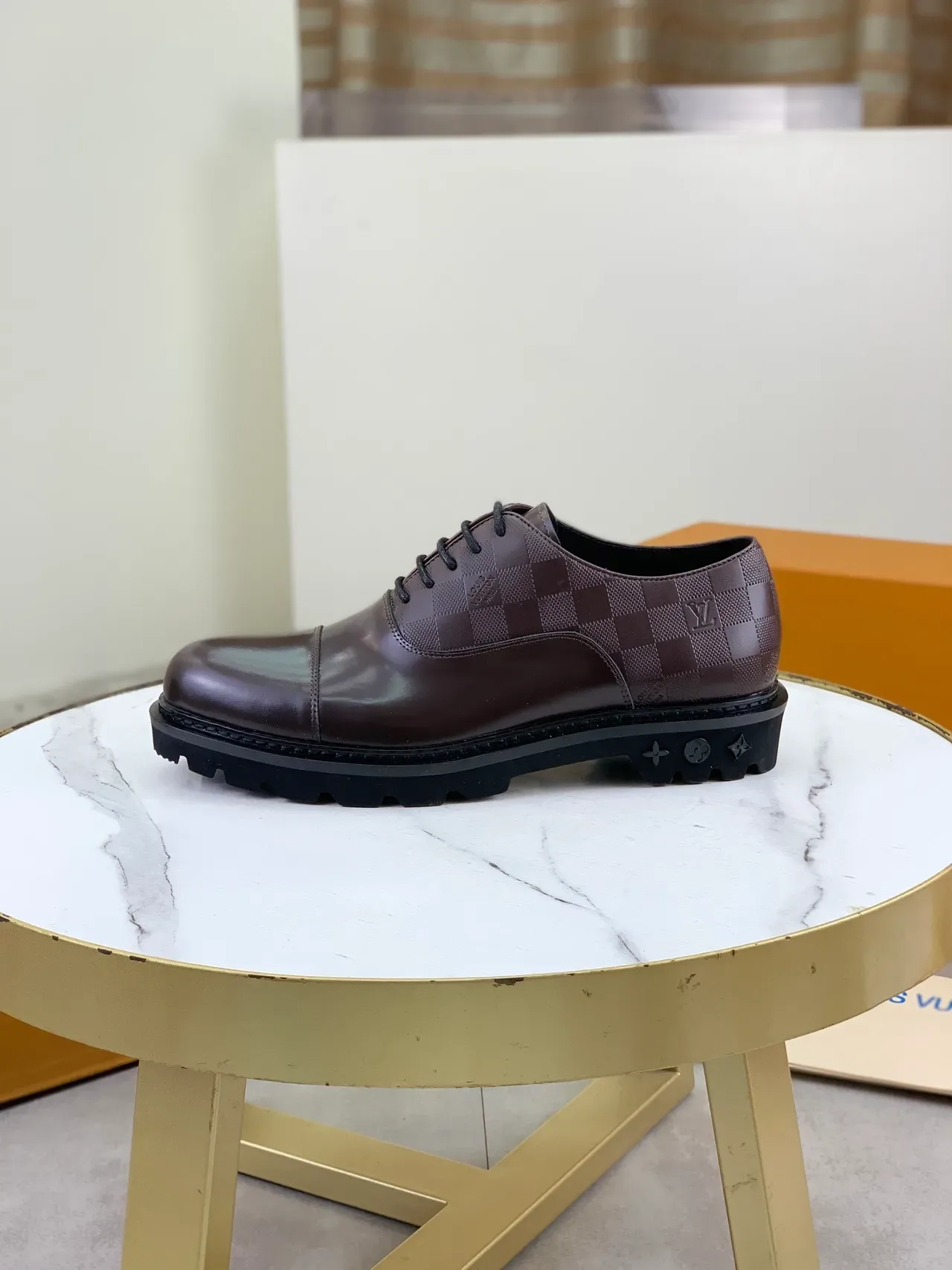 Louis Vuitton LV Trail Marrom Preto Cap-Toe Damier Graphite Painéis de Lona Sapatos Oxford 6