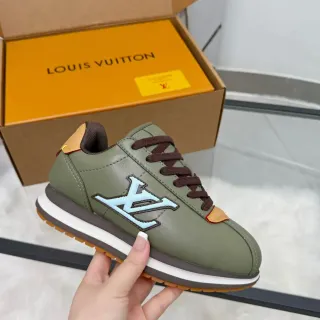 Louis Vuitton LV Trainer Army Green Brown Leather Upper Embossed Monogram Lifestyle Sneakers