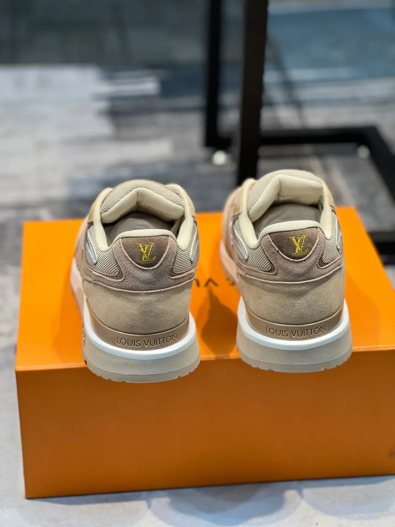Louis Vuitton LV Trainer Beige Brown Mixed-Material Upper Sculpted Midsole Lifestyle Sneakers 3