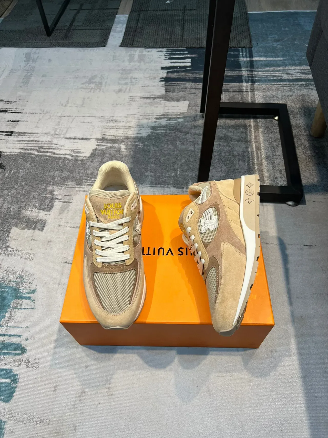 Louis Vuitton LV Trainer Beige Brown Mixed-Material Upper Sculpted Midsole Lifestyle Sneakers 4